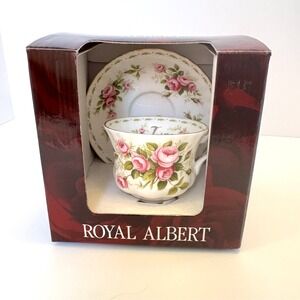 Royal Albert June Rose Teacup and Saucer Set Fine Bone China Floral Gift Mint